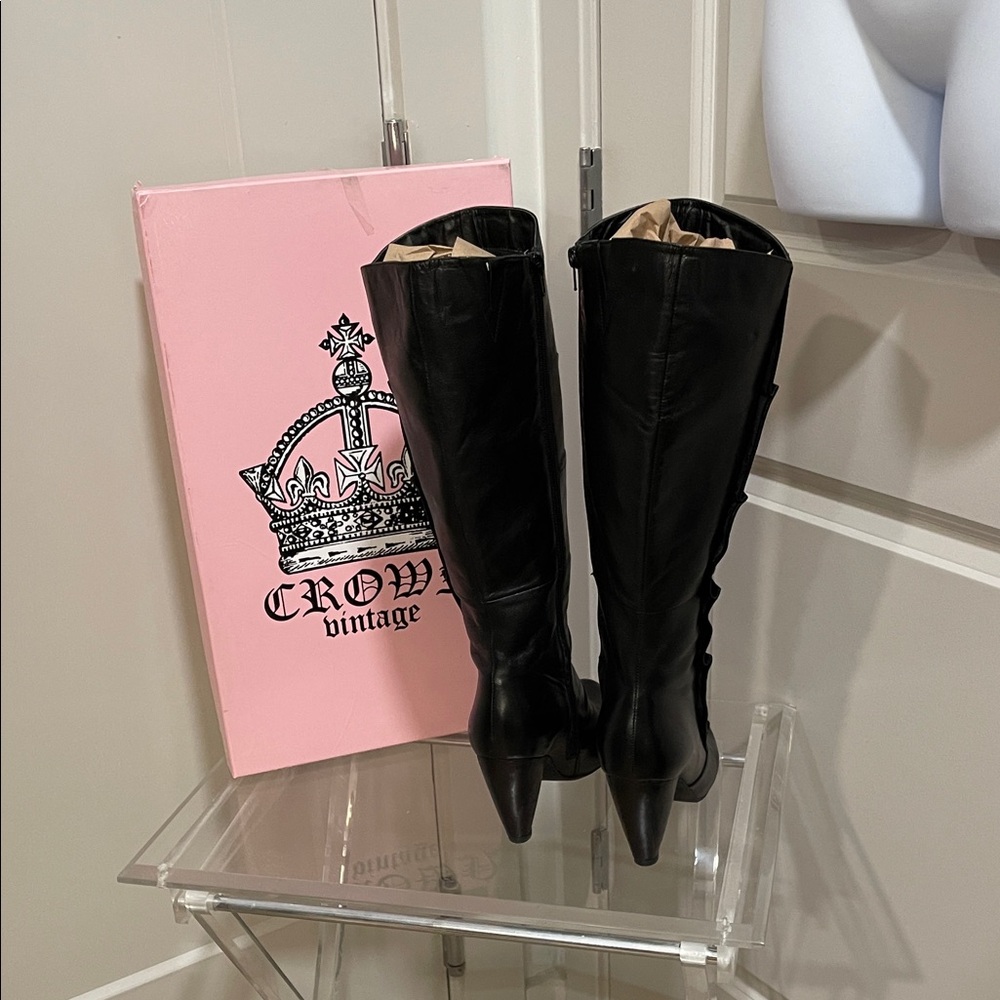 Crown Vintage Black Leather Upper Vintage inspired Boots - Picture 3 of 5